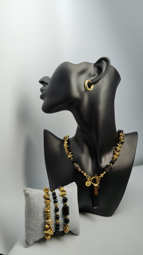 Choker Hematyt ,Czarny Turmalin i Obsydian srebro 925 24k Choker Hematyt ,Czarny Turmalin i Obsydian srebro 925 24k