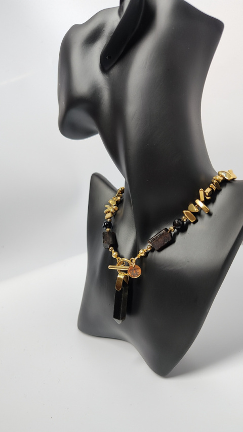 Choker Hematyt ,Czarny Turmalin i Obsydian srebro 925 24k Choker Hematyt ,Czarny Turmalin i Obsydian srebro 925 24k