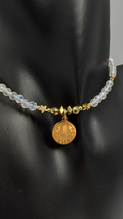 Choker Kryształ Górski Opalizujący srebro 925 24k