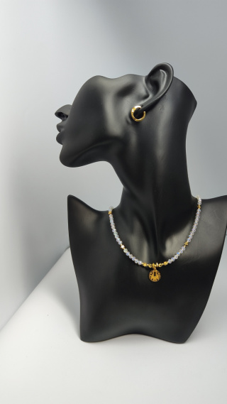 Choker Kryształ Górski Opalizujący srebro 925 24k