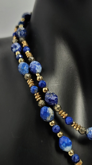 Naszyjnik Lapis Lazuli ,Piryt ,Kryształ Górski Klasa Premium srebro 925 24k