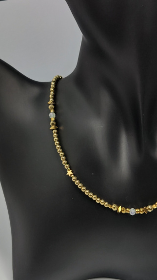 Choker Złoty z hematytu i Kryształu górskiego srebro 925 24k
