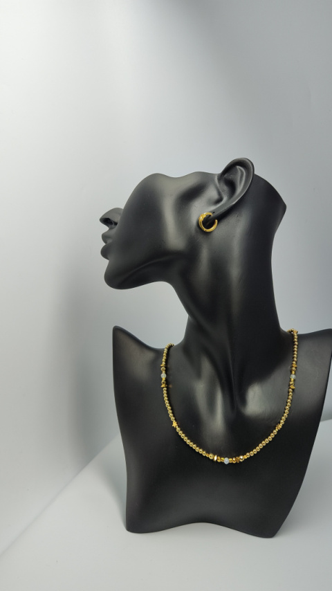 Choker Złoty z hematytu i Kryształu górskiego srebro 925 24k Choker Złoty z hematytu i Kryształu górskiego srebro 925 24k