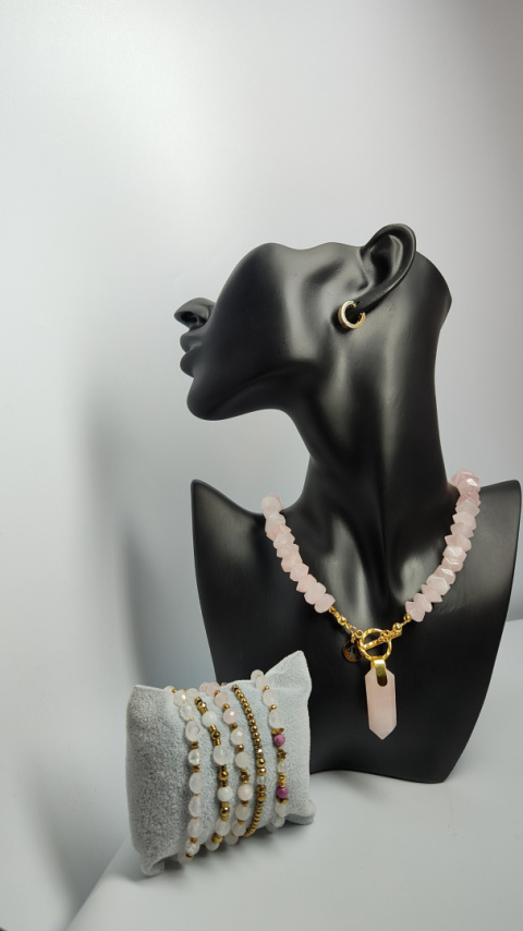Choker Kwarc Różowy srebro 925 24k