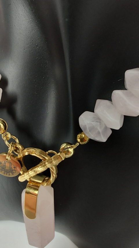 Choker Kwarc Różowy srebro 925 24k