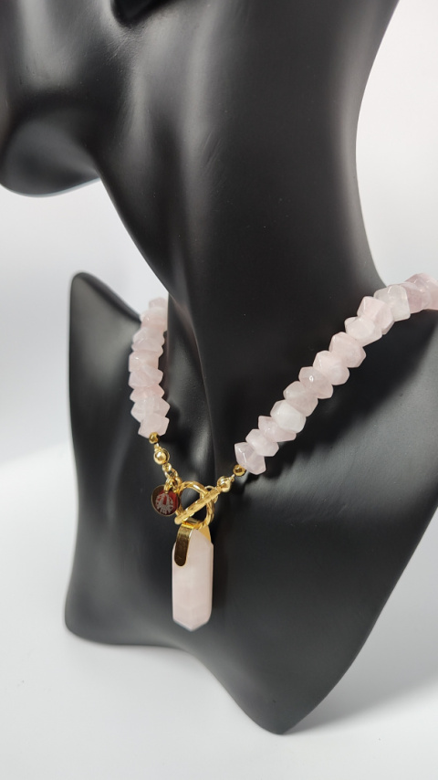 Choker Kwarc Różowy srebro 925 24k