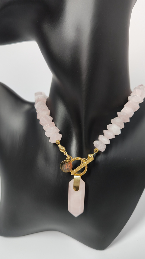 Choker Kwarc Różowy srebro 925 24k