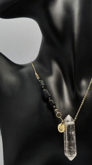 Amulet Kryształ Górski z Czarnym Turmalinem na Łańcuszku