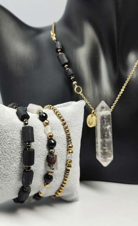 Amulet Kryształ Górski z Czarnym Turmalinem na Łańcuszku Amulet Kryształ Górski z Czarnym Turmalinem na Łańcuszku