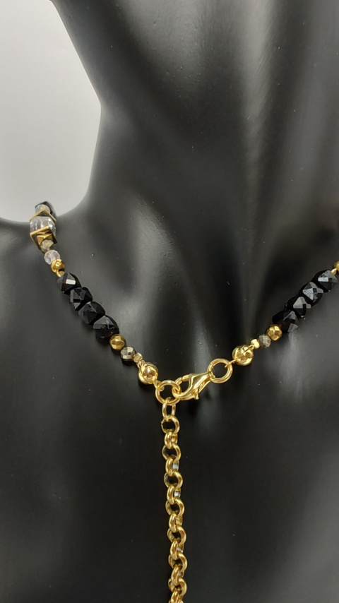 Choker z Czarnego Turmalinu i Kryształu Górskiego srebro 925 24k Choker z Czarnego Turmalinu i Kryształu Górskiego srebro 925 24k