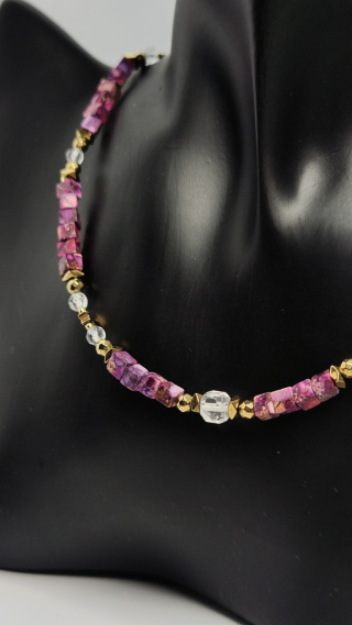 Choker Japis z Kryształem Górskim srebro 925 24k