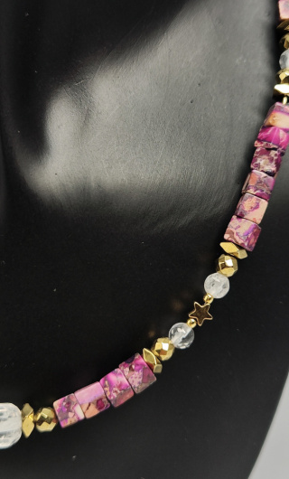 Choker Japis z Kryształem Górskim srebro 925 24k
