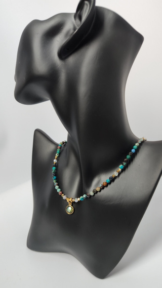 Choker Chryzokola z Labradorytem srebro 925 24k