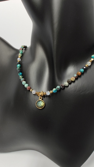 Choker Chryzokola z Labradorytem srebro 925 24k