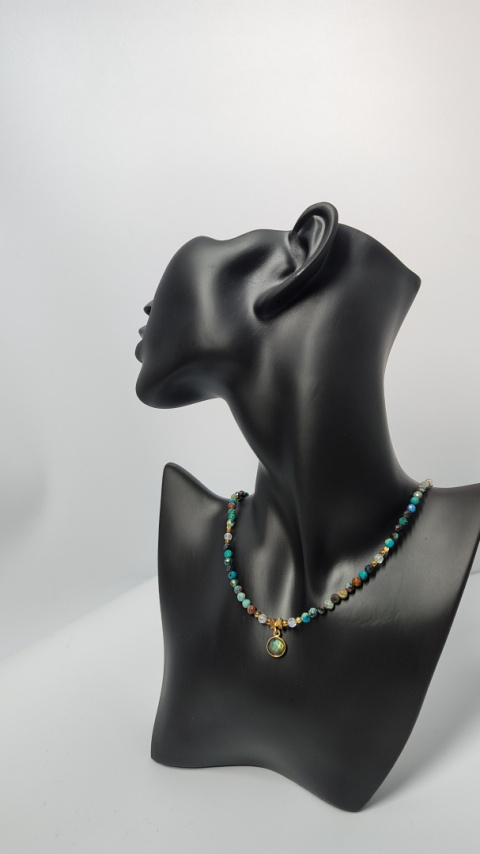 Choker Chryzokola z Labradorytem srebro 925 24k Choker Chryzokola z Labradorytem srebro 925 24k