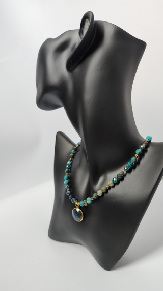 Choker Chrzyokola i Labradoryt srebro 925 24k