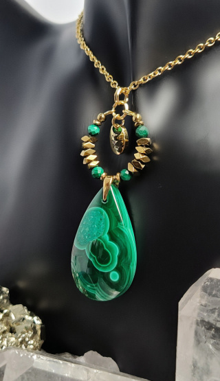 Amulet - MALACHIT srebro 925 pozłacane 24k