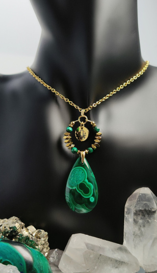 Amulet - MALACHIT srebro 925 pozłacane 24k