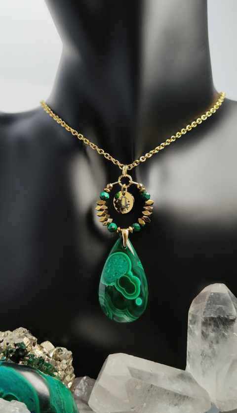 Amulet - MALACHIT srebro 925 pozłacane 24k Amulet - MALACHIT srebro 925 pozłacane 24k