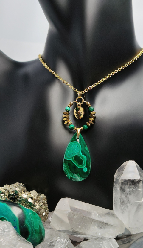 Amulet - MALACHIT srebro 925 pozłacane 24k Amulet - MALACHIT srebro 925 pozłacane 24k