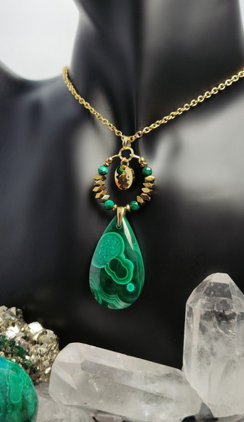 Amulet - MALACHIT srebro 925 pozłacane 24k Amulet - MALACHIT srebro 925 pozłacane 24k