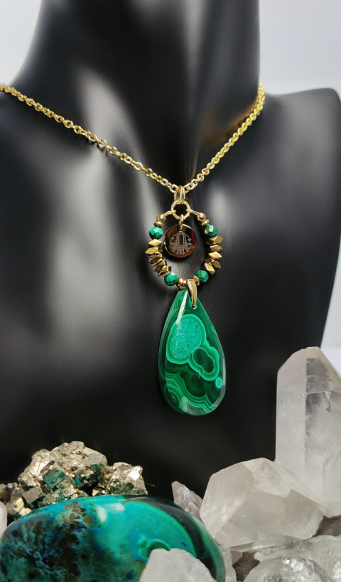 Amulet - MALACHIT srebro 925 pozłacane 24k Amulet - MALACHIT srebro 925 pozłacane 24k