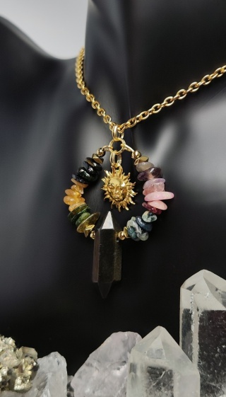Amulet - Turmalin, Ametyst, Obsydian
