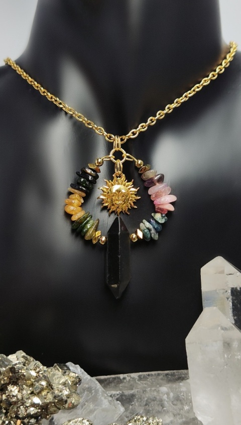Amulet - Turmalin, Ametyst, Obsydian