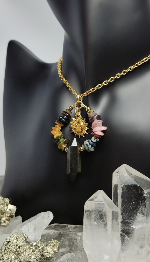 Amulet - Turmalin, Ametyst, Obsydian