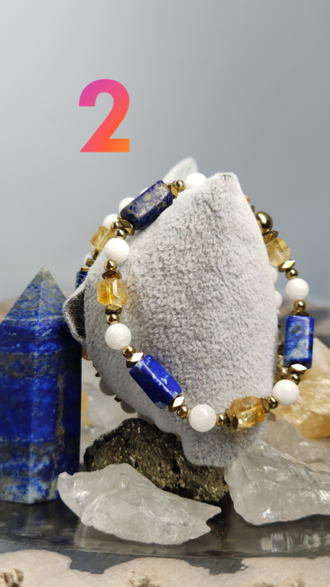 Bransoletki Mocy z Białego Jadeitu, Lapis Lazuli i Cytrynu