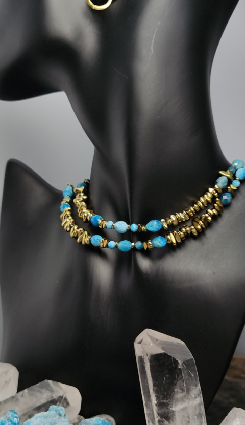 Choker Apatyt,Hematyt srebro pokryte 24k złotem Choker Apatyt,Hematyt srebro pokryte 24k złotem
