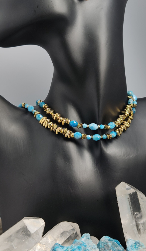 Choker Apatyt,Hematyt srebro pokryte 24k złotem Choker Apatyt,Hematyt srebro pokryte 24k złotem