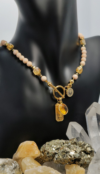 Choker Cytryn i Kamień Słoneczny srebro 925 24k