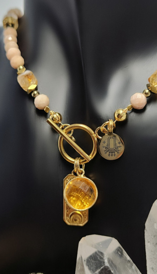 Choker Cytryn i Kamień Słoneczny srebro 925 24k