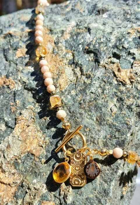 Choker Cytryn i Kamień Słoneczny srebro 925 24k Choker Cytryn i Kamień Słoneczny srebro 925 24k