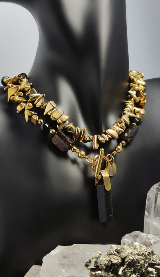 Choker Hematyt ,Czarny Turmalin i Obsydian srebro 925 24k