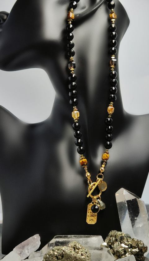 Choker Onyks, Cytryn,Tygrysie Oko srebro 24k złoto Choker Onyks, Cytryn,Tygrysie Oko srebro 24k złoto