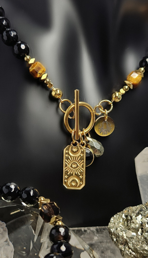 Choker Onyks, Cytryn,Tygrysie Oko srebro 24k złoto Choker Onyks, Cytryn,Tygrysie Oko srebro 24k złoto