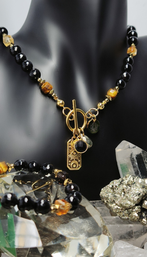 Choker Onyks, Cytryn,Tygrysie Oko srebro 24k złoto Choker Onyks, Cytryn,Tygrysie Oko srebro 24k złoto