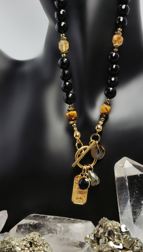 Choker Onyks, Cytryn,Tygrysie Oko srebro 24k złoto Choker Onyks, Cytryn,Tygrysie Oko srebro 24k złoto