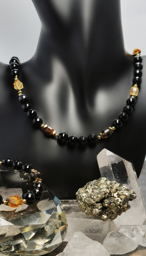 Choker Onyks, Cytryn,Tygrysie Oko srebro 24k złoto Choker Onyks, Cytryn,Tygrysie Oko srebro 24k złoto