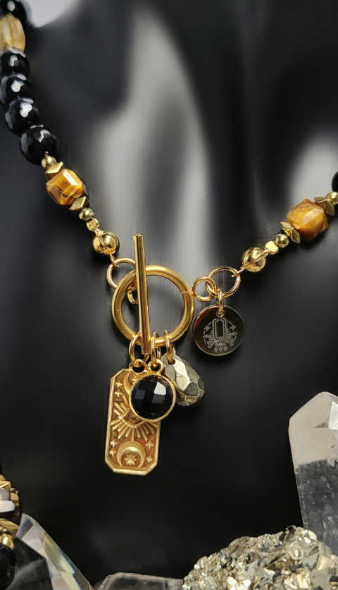 Choker Onyks, Cytryn,Tygrysie Oko srebro 24k złoto Choker Onyks, Cytryn,Tygrysie Oko srebro 24k złoto