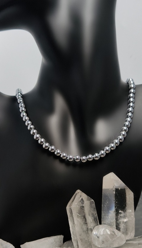 Choker Srebrny Hematyt i Kryształ Górski (6mm)