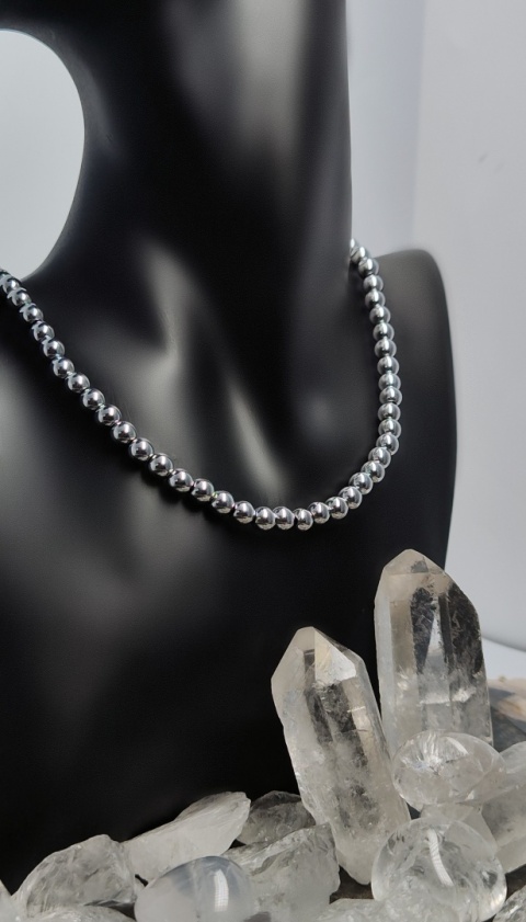Choker Srebrny Hematyt i Kryształ Górski (6mm)