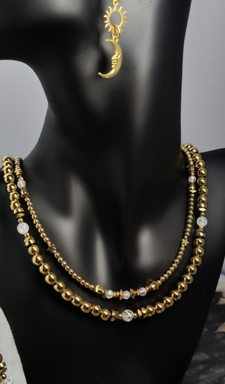 Choker Złoty Hematyt i Kryształ Górski (6mm)