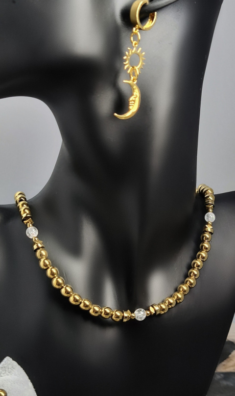 Choker Złoty Hematyt i Kryształ Górski (6mm) Choker Złoty Hematyt i Kryształ Górski (6mm)