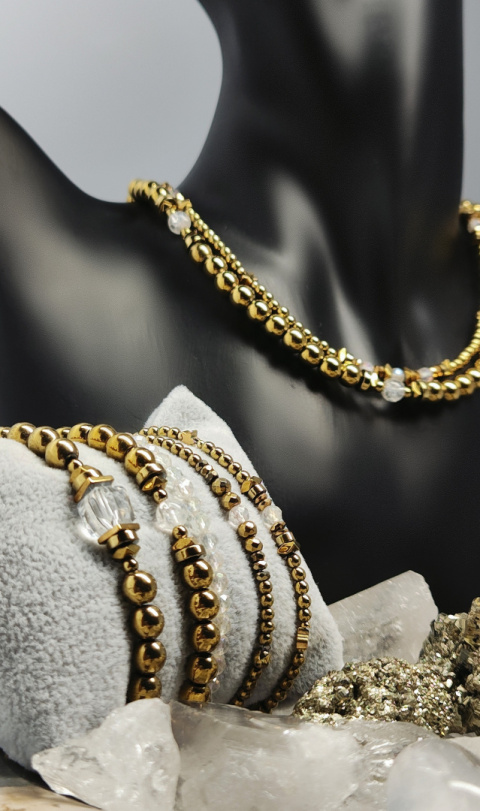 Choker Złoty Hematyt i Kryształ Górski (4mm) Choker Złoty Hematyt i Kryształ Górski (4mm)