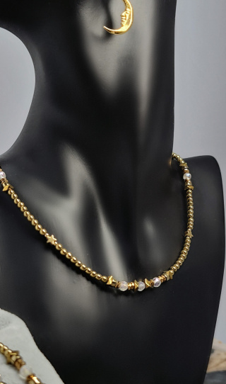 Choker Złoty Hematyt i Kryształ Górski (4mm)