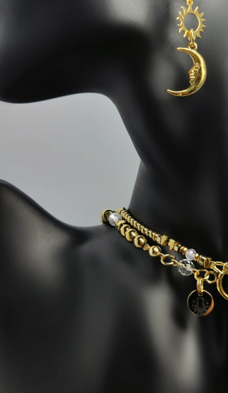 Choker Złoty Hematyt i Kryształ Górski (4mm)