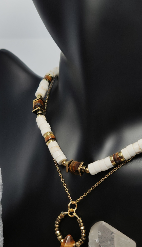 Choker z Beżowego Howlitu i Tygrysiego Oka srebro 925 24k